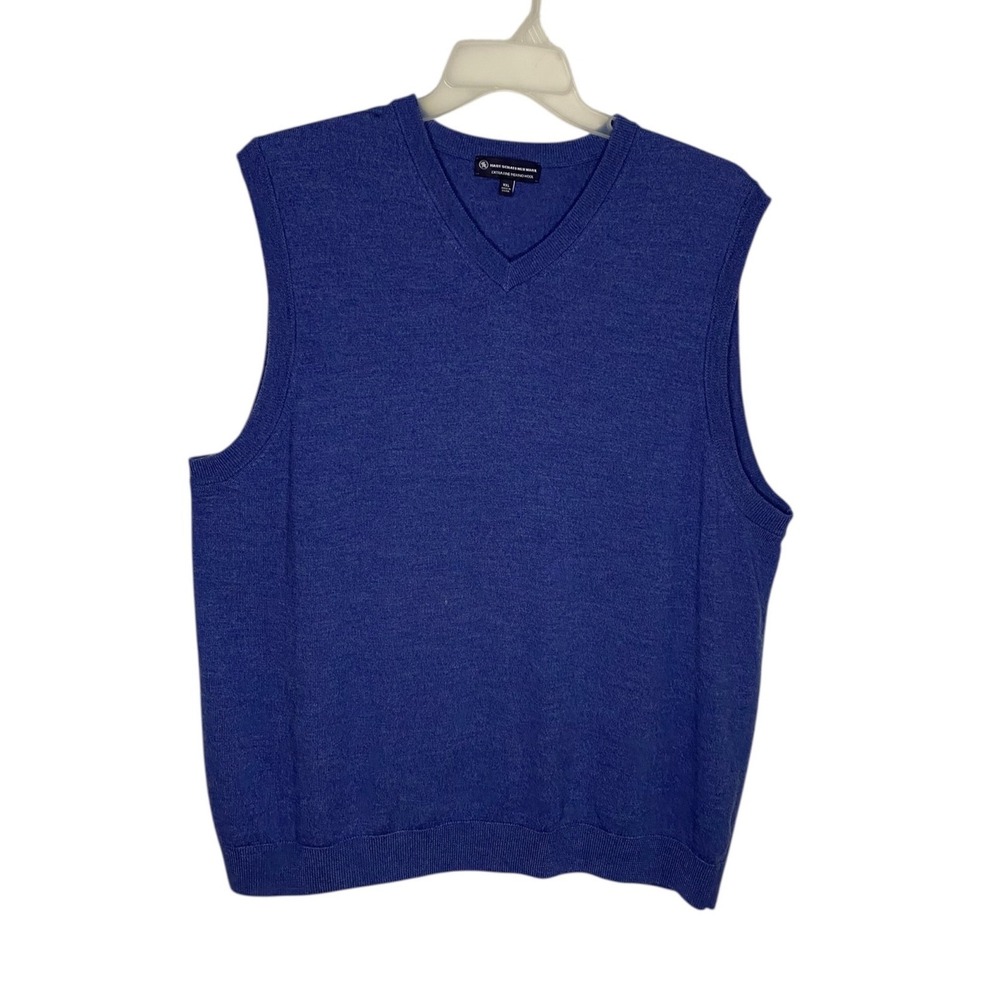 Hart Schaffner Marx Mens XXL Blue Extra Fine Merino Wool V-Neck Sweater Vest